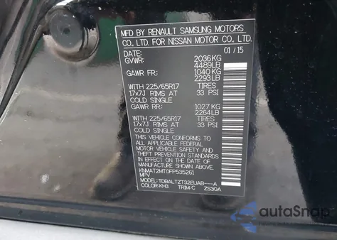 2015 Nissan Rogue Sv из США, поврежденный, VIN KNMAT2MT0FP535261